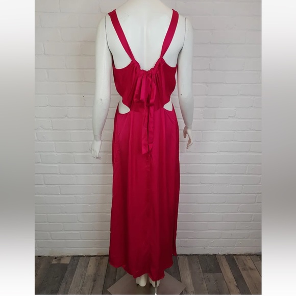 By Anthropologie Audrey Satin Midi Dress UK 16 US 12 Pink Cut Out BNWT - Picture 2 of 15